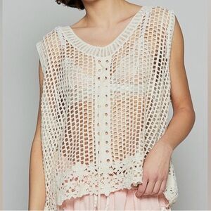 POL Cream Crochet Open-Knit Sleeveless Top